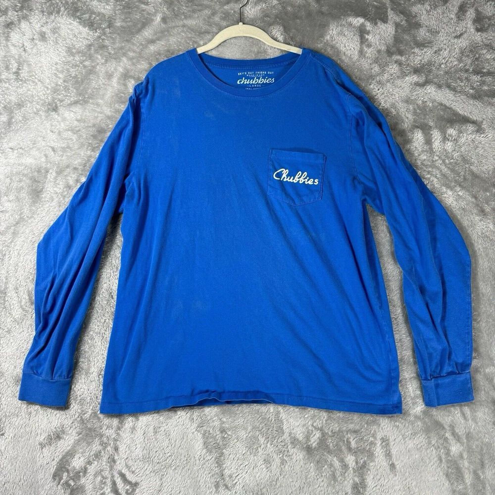 Chubbies Long Sleeve Pocket T Shirt Mens Large Blue‎ Back Graphic Beach Preppy